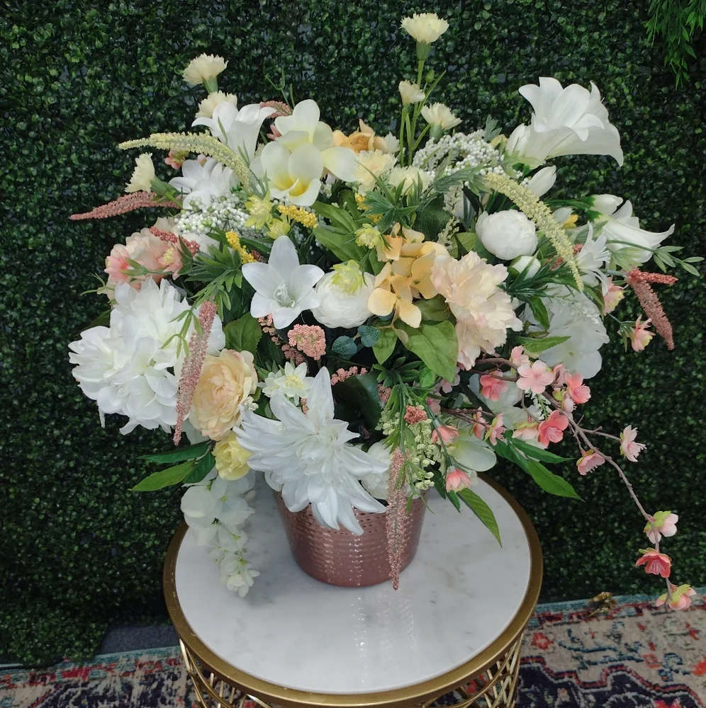Elegant Floral Arrangement in Rose Gold Metal Pot